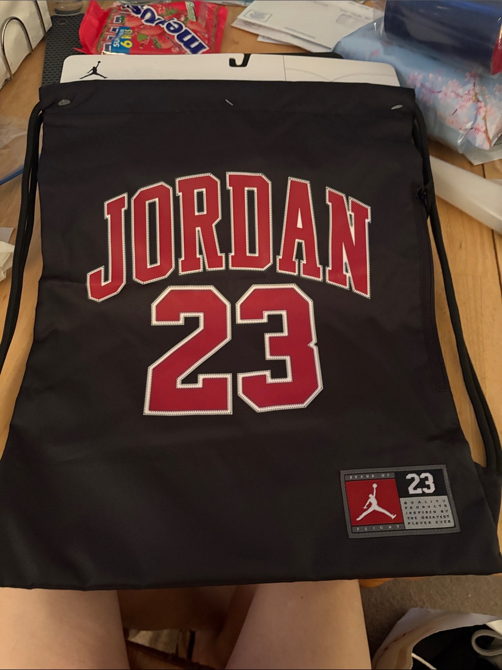 Jordan Black and Red 23 Drawstring Sling Bag